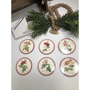 Vtg Jason Australian Redoute’ Roses Set of 6 Round Coasters Made in New Zealand